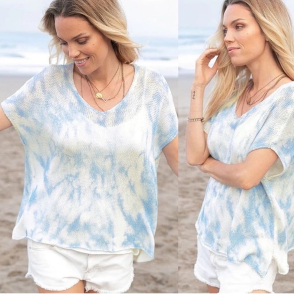 Wooden Ships Lindsey Marbled Knit Cotton V-Tee Tie Dye Sweater size‎ S/M